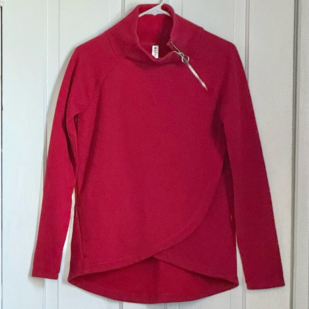 Athleta Candy Red Asymmetrical Zip Mock Neck Sweater XS